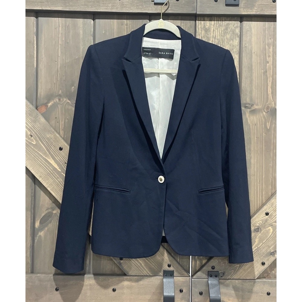 Zara Basic Jacket Cute Button Detail Navy Soft Comfortable Shoulder Pads Women M